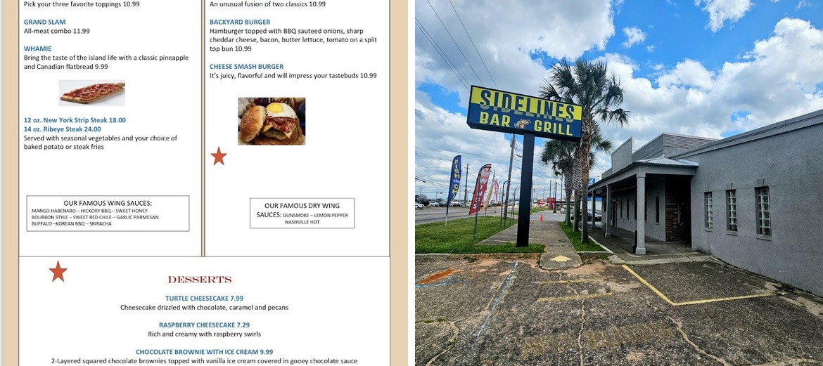 Sidelines Bar & Grill Menu